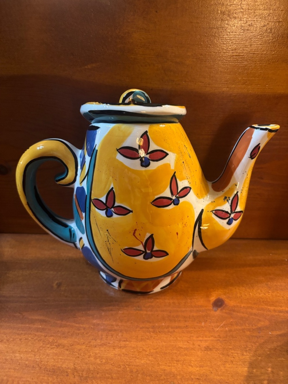 Kathryn Young Yellow Hand-Painted Ceramic Teapot Wall Accent